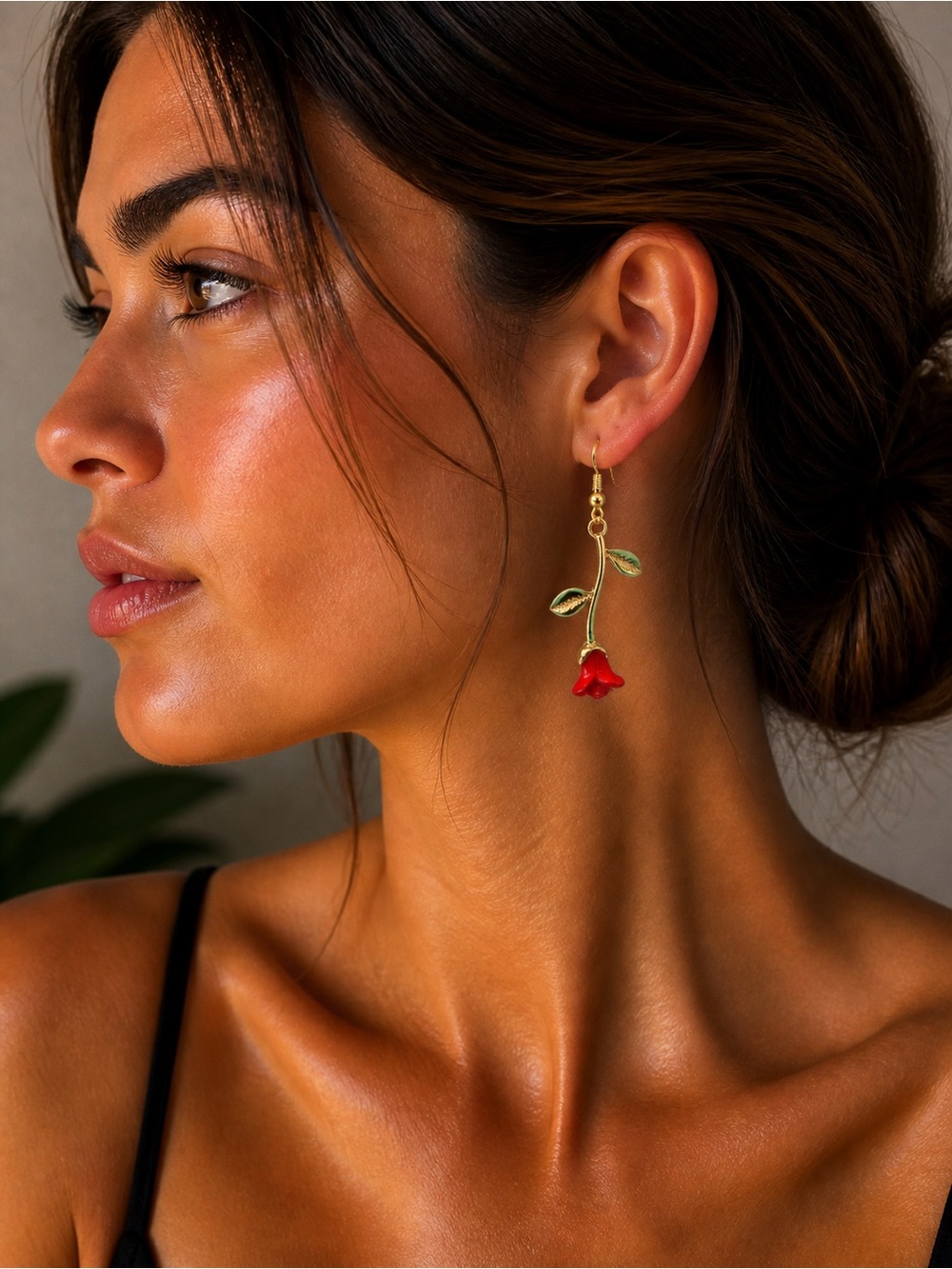 Beauty & The Beast Disney Red Rose Dangle Earrings